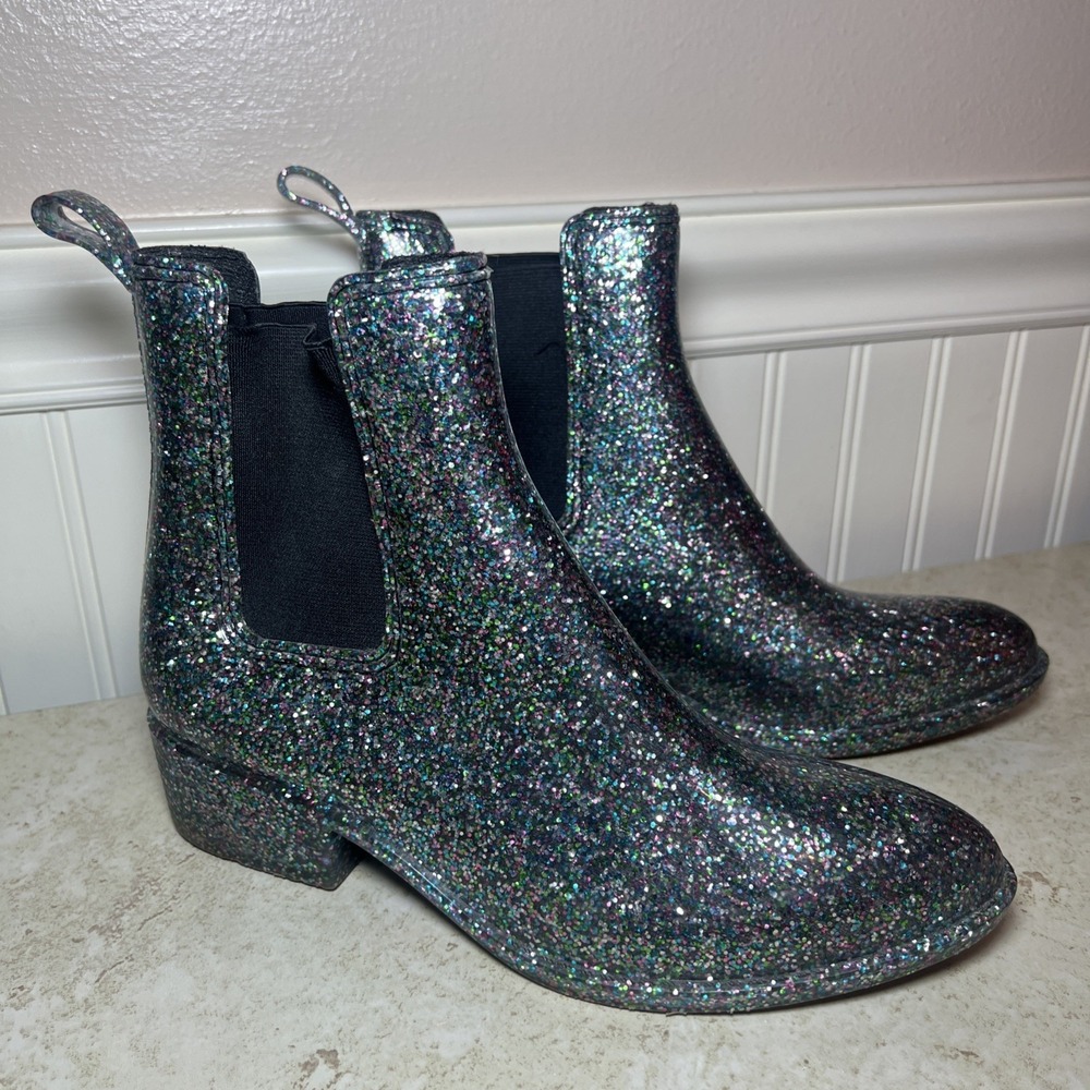 Jeffrey Campbell "Havana Last" Jelly‎ Glitter Chelsea Rain Boots Women's Size 9